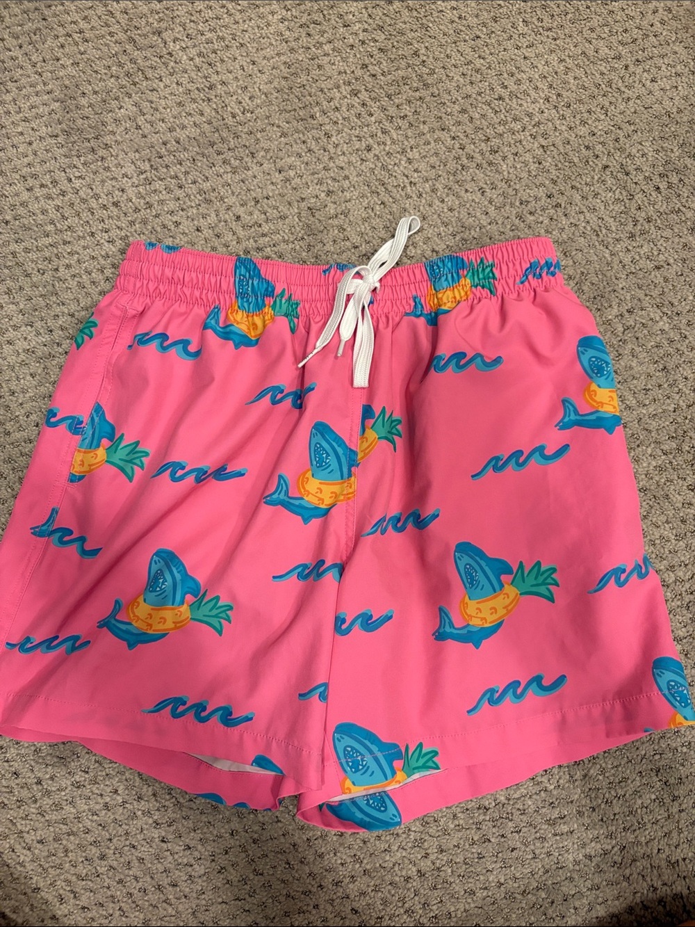Kids Pink Shark Pineapple Print Swim Shorts